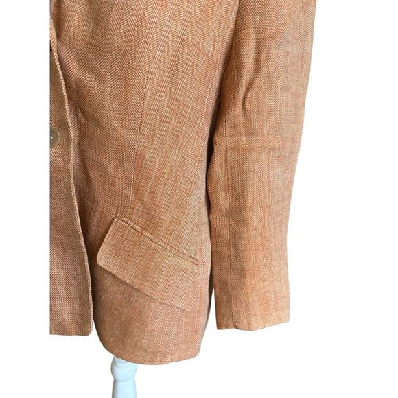 Vintage 80s Escada Peach Tan Plaid Linen Double Breasted Blazer sz 44 Us 14 - Picture 4 of 7